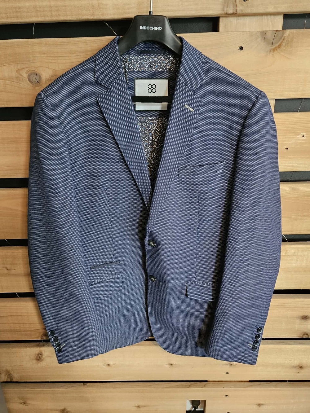 Men's Blue Textured Two-Button Blazer
